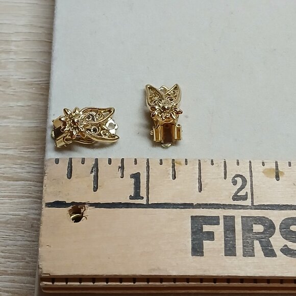 Vintage Fashion Costume Jewelry Metal Gold Tone Flower Clip-on Earrings #77W - Picture 3 of 6